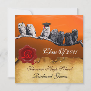 TEACHER OWL GRADUATION PARCHMENT WAX SEAL MONOGRAM INVITATION