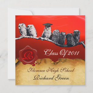 TEACHER OWL GRADUATION PARCHMENT WAX SEAL MONOGRAM INVITATION
