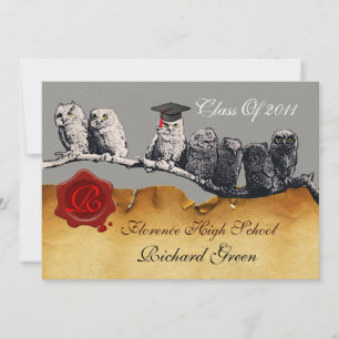 TEACHER OWL GRADUATION PARCHMENT WAX SEAL MONOGRAM INVITATION