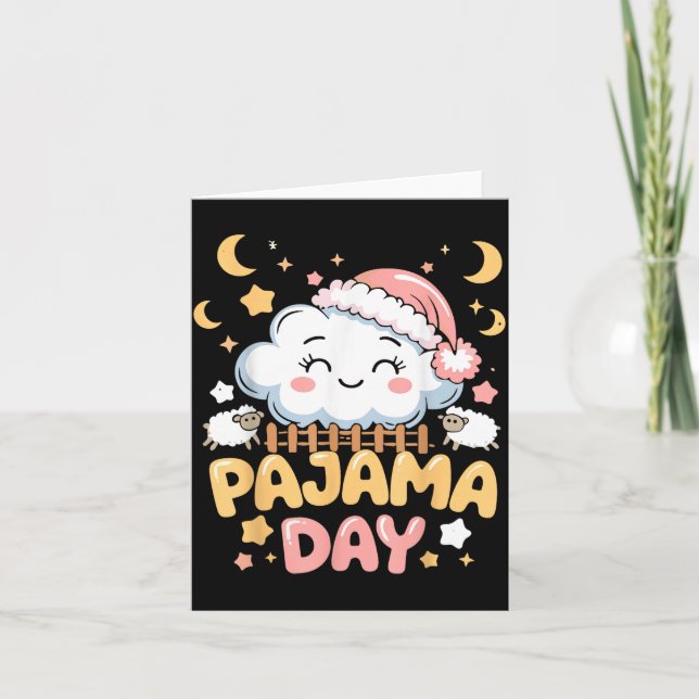 Teacher Pajama Day Shirt, Funny Cloud Sleever Scho Card (Front)