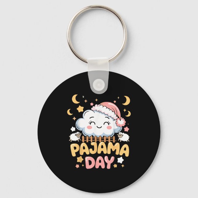 Teacher Pajama Day Shirt, Funny Cloud Sleever Scho Key Ring (Front)