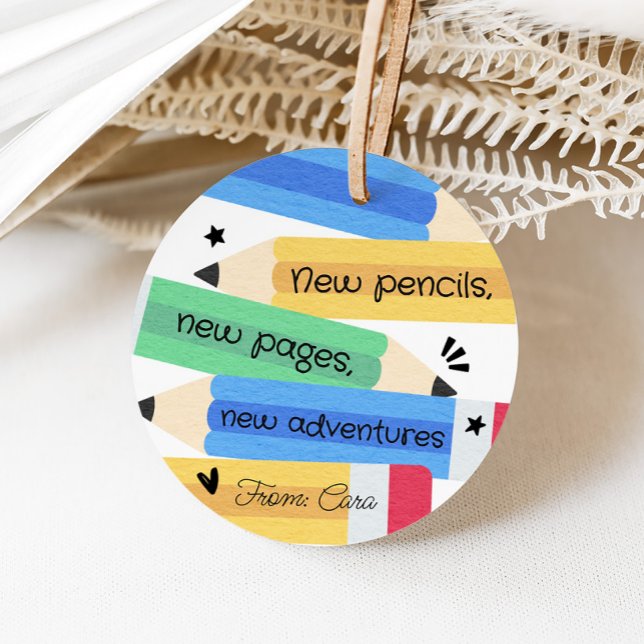 Teacher Pencil School Favour Tags (Pencil Teacher School Round Favor Tags)
