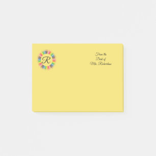 Teacher Personalised Colour Pencil Monogram 4x3 Post-it Notes