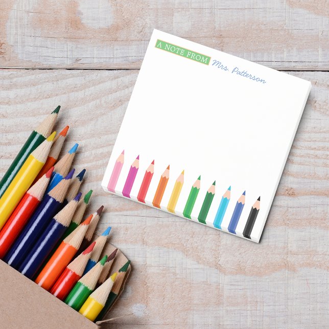 Teacher Personalised Colour Pencil Post-it Notes (Teacher Personalized Color Pencil Notes)