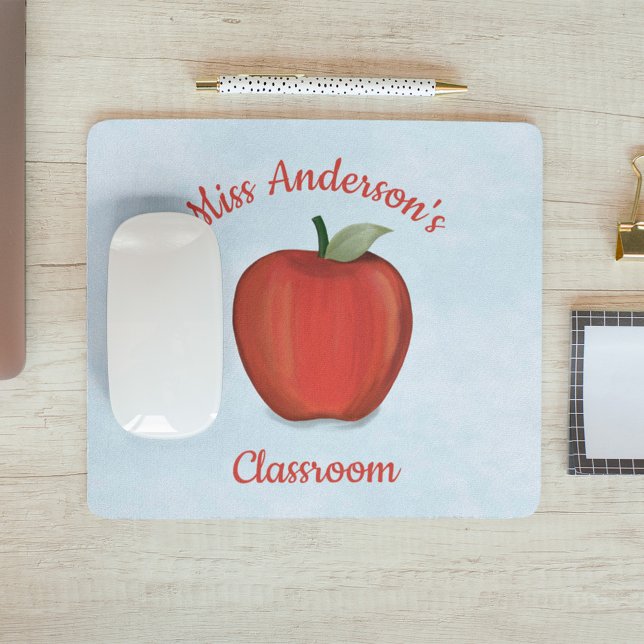 Teacher Personalised Cute Apple School Mouse Pad (Red apple teacher mousepad)