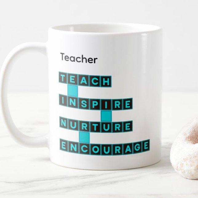 Teacher Personalised Name Values Teal Tile Coffee Mug (Creator Uploaded)