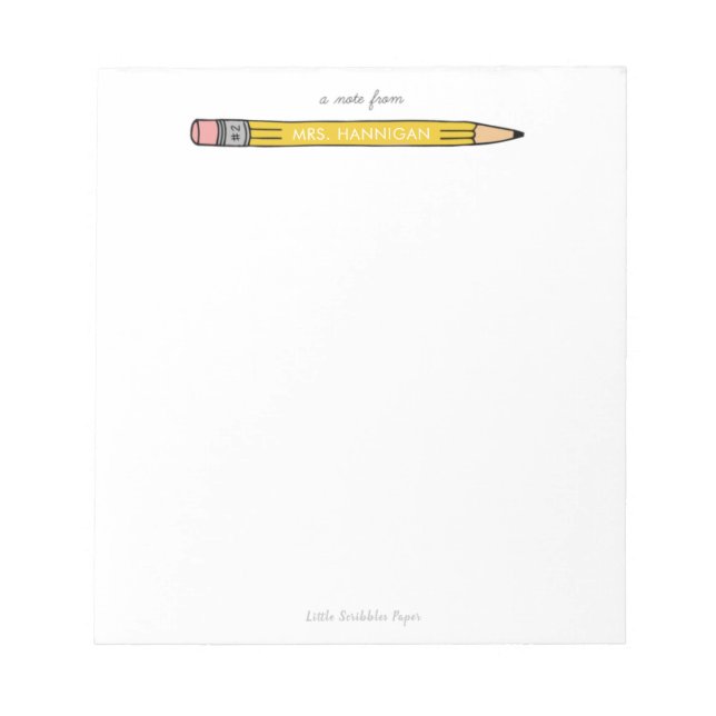 Teacher Personalised Notepad with No. 2 Pencil (Front)