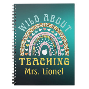 Teacher Personalised Rainbow Animal Print, hearts Notebook