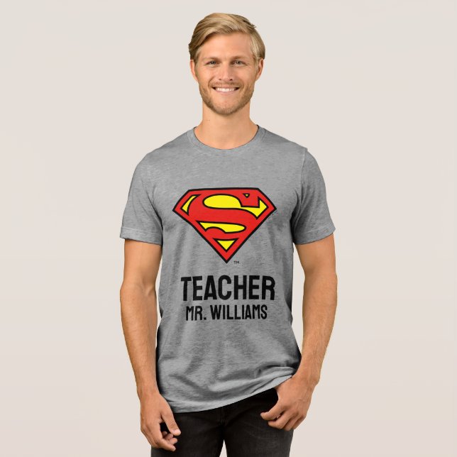 Teacher Personalised Superman Logo Tri-Blend Shirt (Front Full)