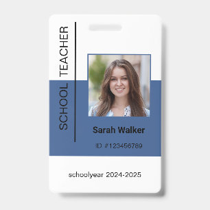 Teacher photo ID of an employee or student blue Badge