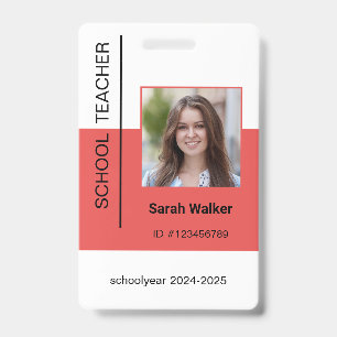 Teacher photo ID of an employee or student coral Badge