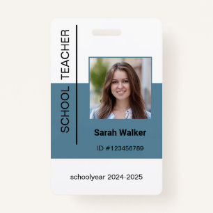 Teacher photo ID of employee or student dusty blue ID Badge