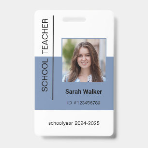Teacher photo ID of employee or student soft blue Badge
