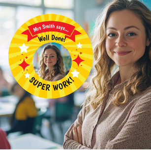 Teacher Photo “Well Done!” Sticker – Personalised 