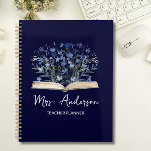 Teacher Planner Blue Wildflowers Grow From Book
