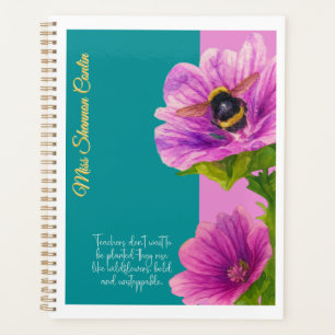 Teacher Planner with Mallow Flowers and Bumblebee