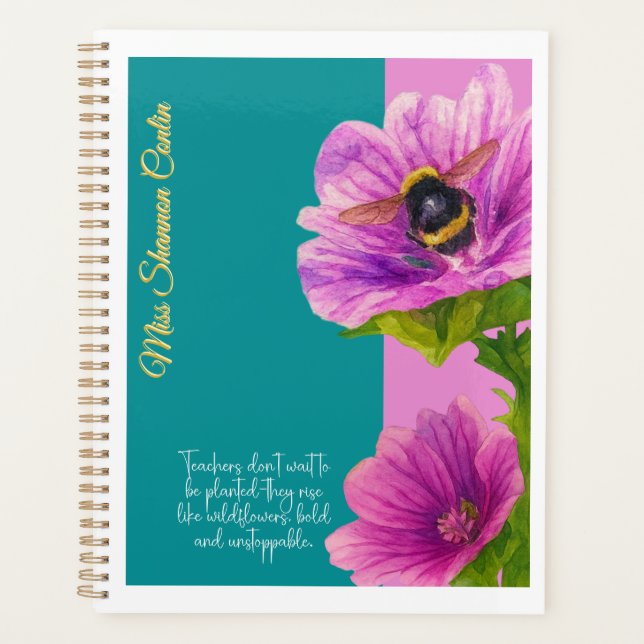 Teacher Planner with Mallow Flowers and Bumblebee (Front)