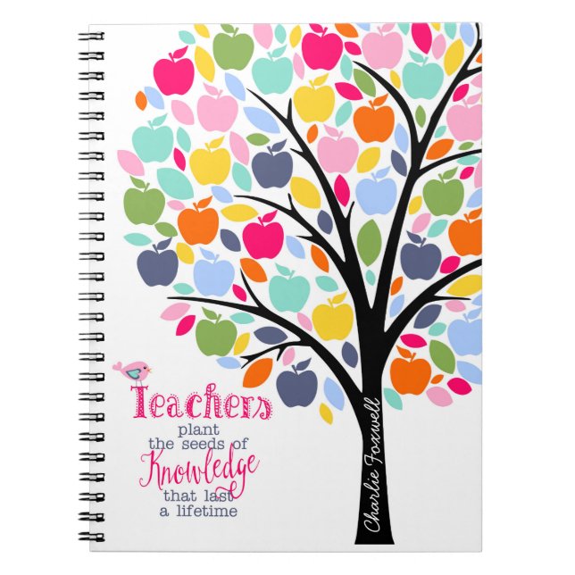 teacher plant a seed of knowledge colourful apple notebook (Front)
