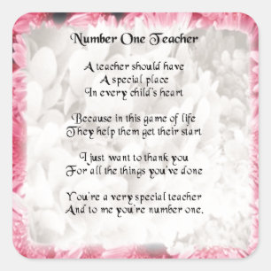 Teacher Poem  -  Pink Floral edge Design Square Sticker