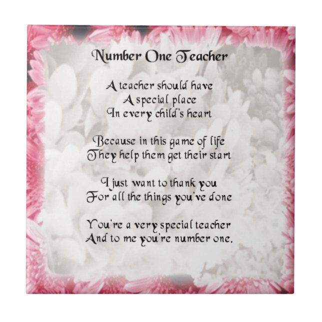 Teacher Poem  -  Pink Floral edge Design Tile (Front)