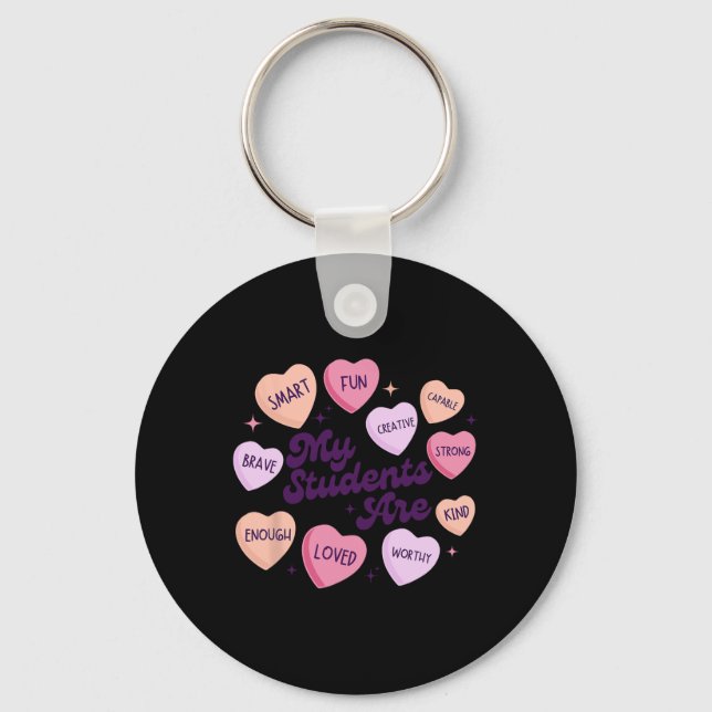 Teacher Positive Affirmations Valentine Candy Hear Key Ring (Front)