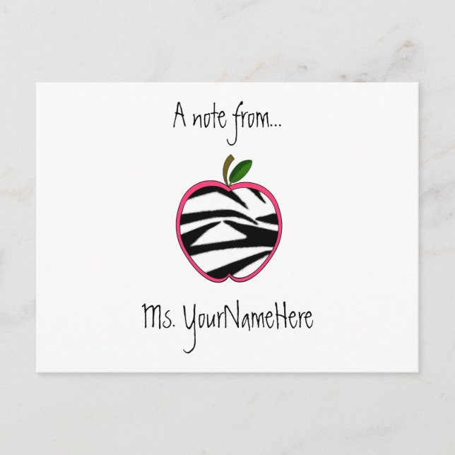 Teacher Postcard - Zebra Print Apple (Front)