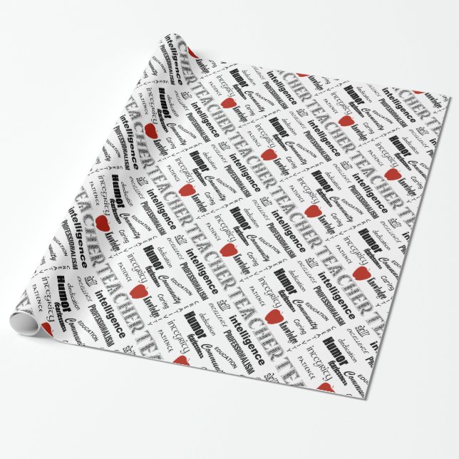 Teacher Pride+Red Apple/Text Design Wrapping Paper (Unrolled)