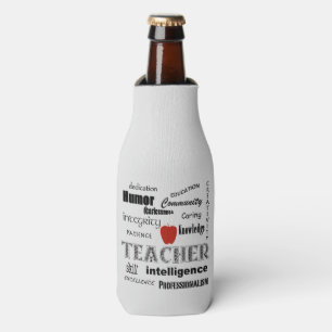Teacher Pride Text Design-Red Apple Bottle Cooler