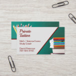 Teacher Private Tutor Tuition Business Card<br><div class="desc">A striking business card featuring a stack of books on a teal background. This great card would work well for private tutor services,  exam study coaching businesses or other education organisations. Easy to personalise with your own company information.</div>