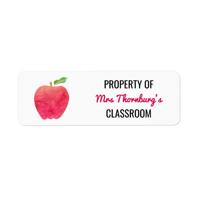 Teacher Property of Classroom Watercolor Red Apple (Front)