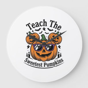 Teacher Pumpkin Shirt Cute Halloween Class Design_ Large Clock