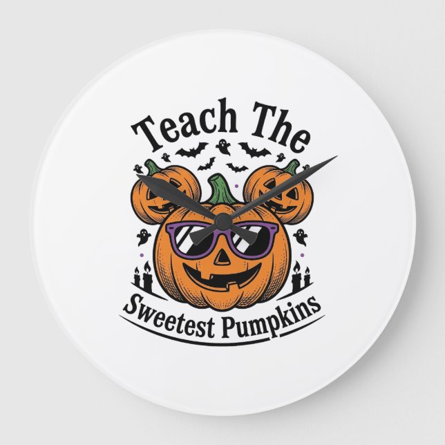 Teacher Pumpkin Shirt Cute Halloween Class Design_ Large Clock (Front)