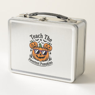 Teacher Pumpkin Shirt Cute Halloween Class Design_ Metal Lunch Box