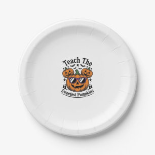 Teacher Pumpkin Shirt Cute Halloween Class Design_ Paper Plate