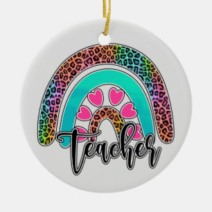 Teacher Rainbow – Colourful Leopard Print Ceramic Tree Decoration