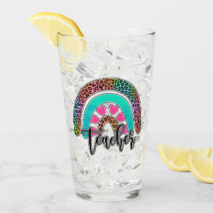 Teacher Rainbow – Colourful Leopard Print Glass
