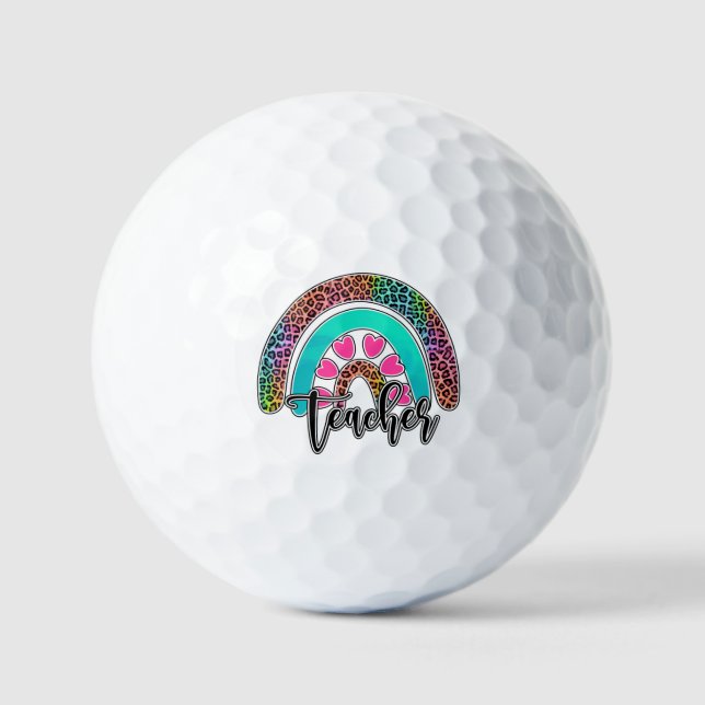 Teacher Rainbow – Colourful Leopard Print Golf Balls (Front)