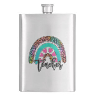 Teacher Rainbow – Colourful Leopard Print Hip Flask