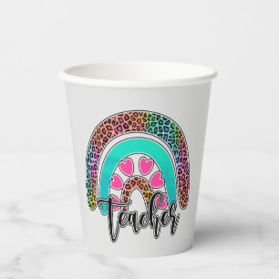 Teacher Rainbow – Colourful Leopard Print Paper Cups