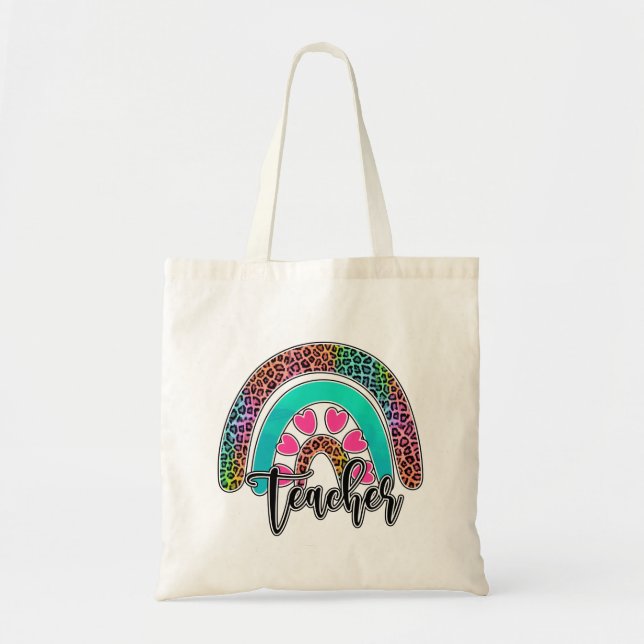 Teacher Rainbow – Colourful Leopard Print Tote Bag (Front)