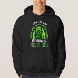 Teacher Rainbow Leopard One Lucky Reading St Patri Hoodie