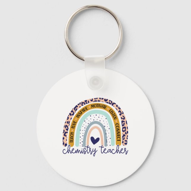 Teacher Rainbow Leopard Print Science And Chemistr Key Ring (Front)