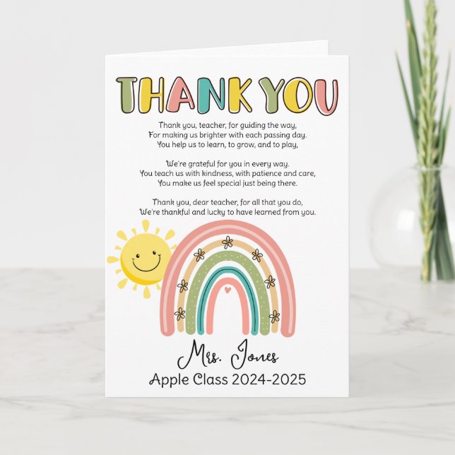 teacher rainbow poem end of year greetings card (Front)