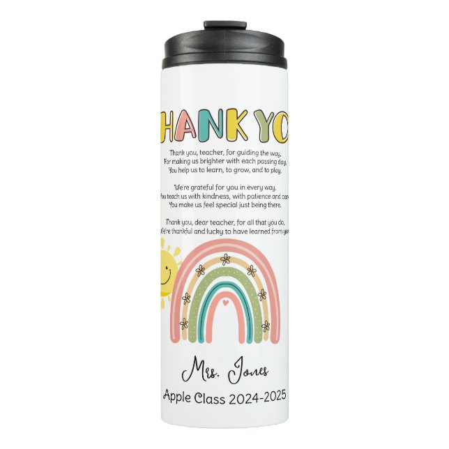 teacher rainbow poem end of year greetings thermal tumbler (Front)
