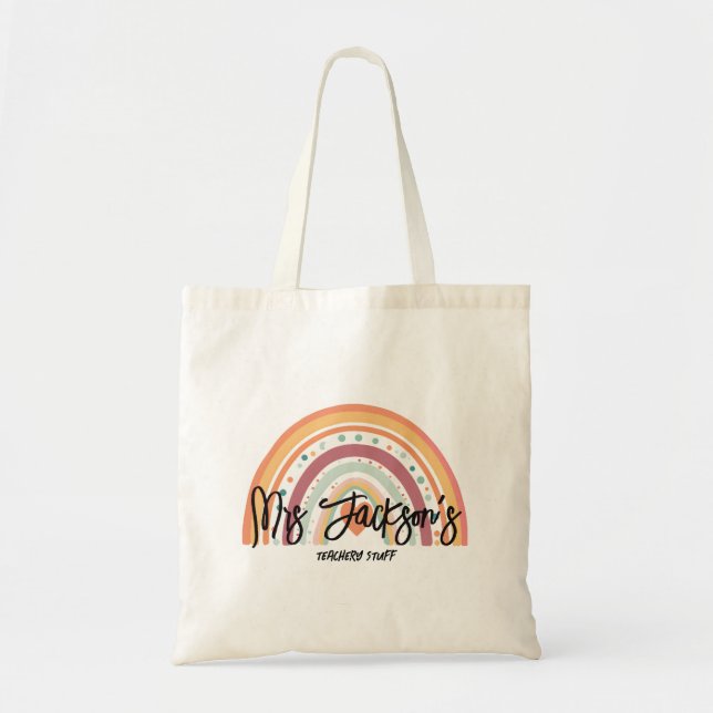 Teacher Rainbow Stuff Personalised Pencil Case Tote Bag (Front)