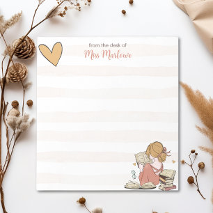 Teacher Reading Book Stacks Striped Personalized Notepad