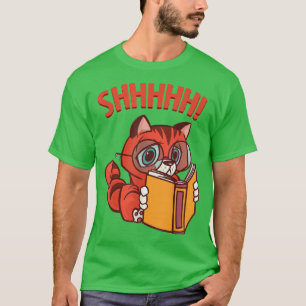 Teacher Reading Cat Silence Teacher Word Book Love T-Shirt