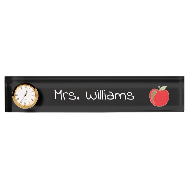 Teacher red apple chalkboard desk name plate (Front)