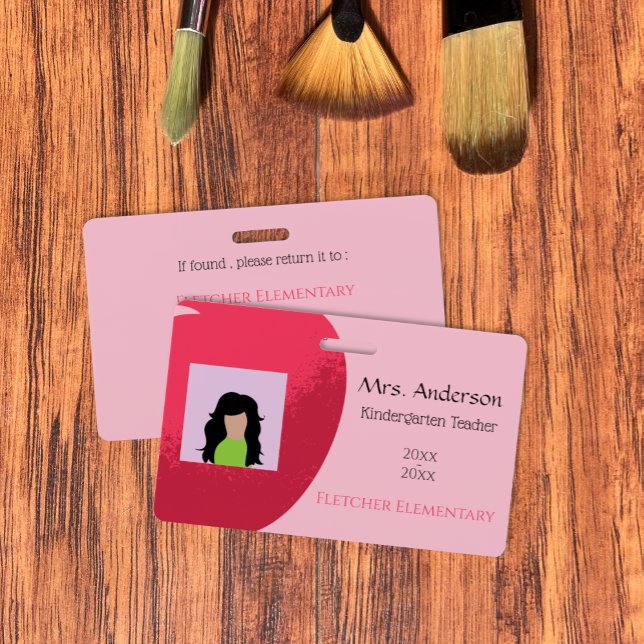 Teacher Red Apple Horizontal Photo ID Badge (Teacher red apple horizontal photo ID badge .)