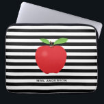Teacher Red Apple Horizontal Stripes Laptop Sleeve<br><div class="desc">This teacher laptop sleeve features a trendy black and white horizontal stripe pattern accented with a graphic of a red apple and custom text for the teacher's name.</div>